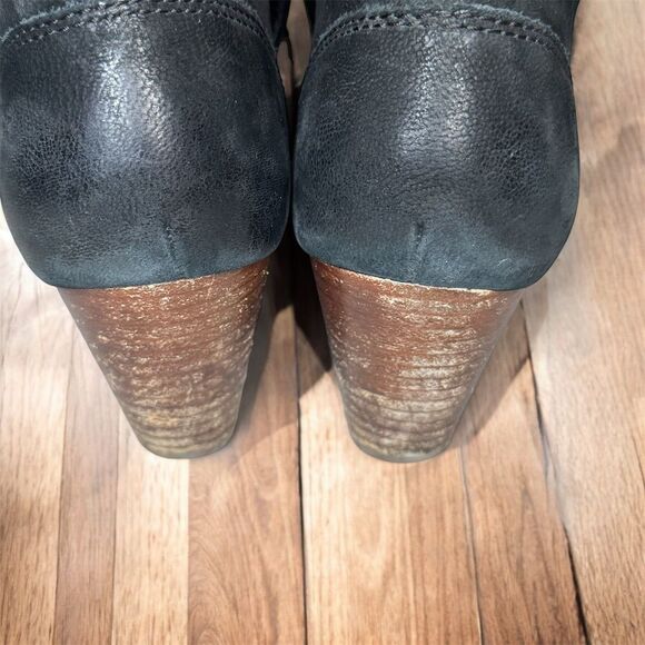 Frye Reina Black Leather Ankle Bootie Western Style Cut Out Size 9 Heeled - Picture 5 of 9